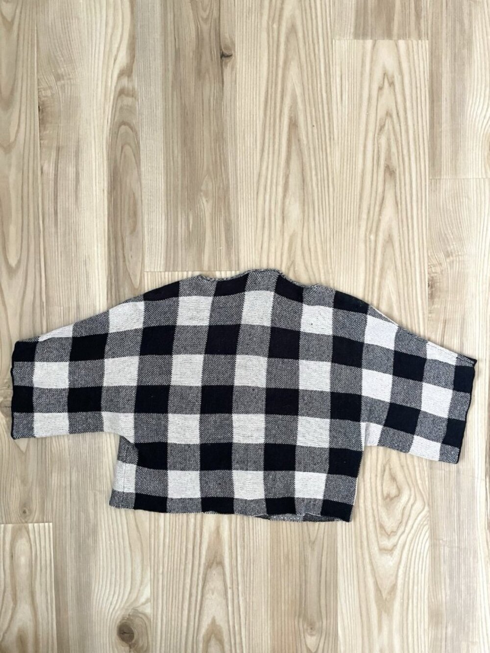 EILEEN FISHER 100% Organic Linen Gingham Plaid Cropped Knit Top Shirt size XXS - Picture 4 of 7